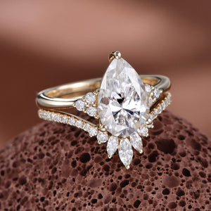 Lydia 1.5ct Signature Pear Vintage Moss Agate Engagement Ring Set 2pcs.