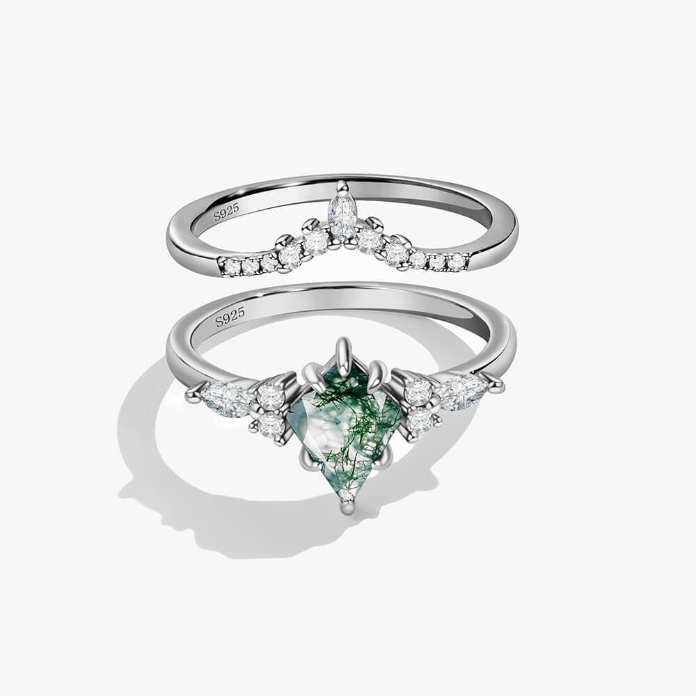 Elara’s Drift  | Vintage Kite Cut Moss Agate Bridal Set 2pcs.