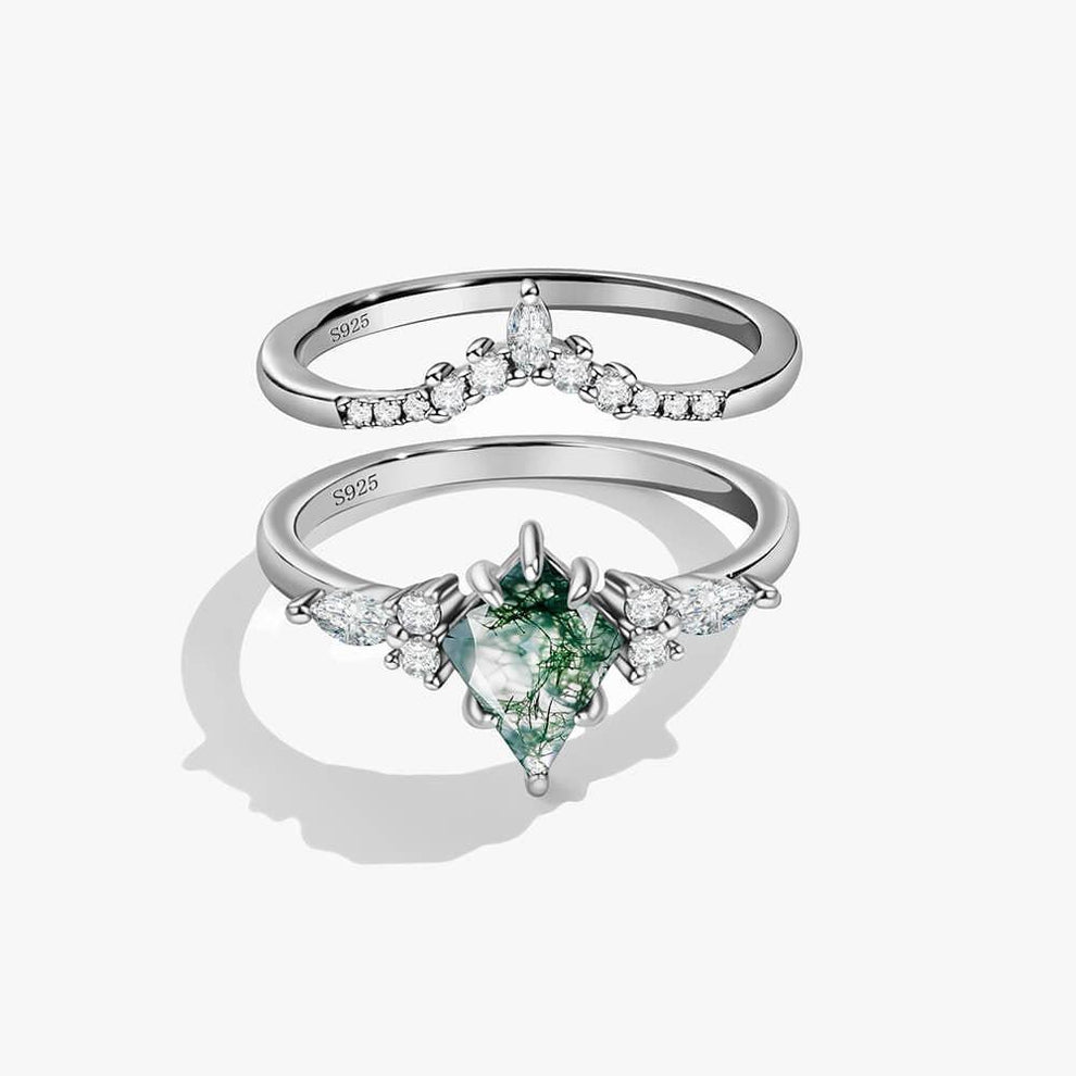 Elara’s Drift  | Vintage Kite Cut Moss Agate Bridal Set 2pcs.