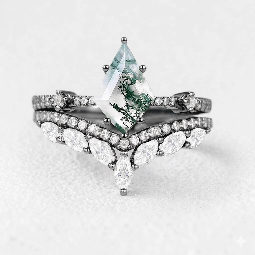 Isadora’s Grove | Vintage Kite Cut Moss Agate Bridal Set 2pcs