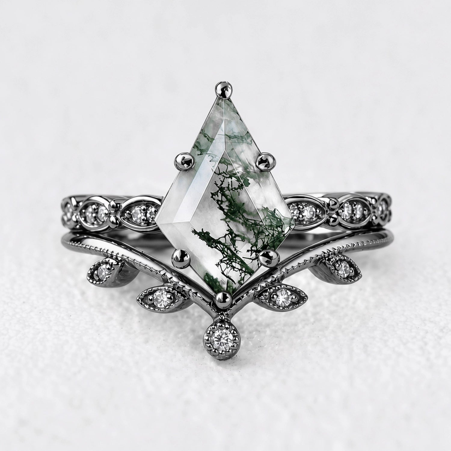 Genevieve’s Imprint | Kite Moss Agate Foliage Bridal Duo