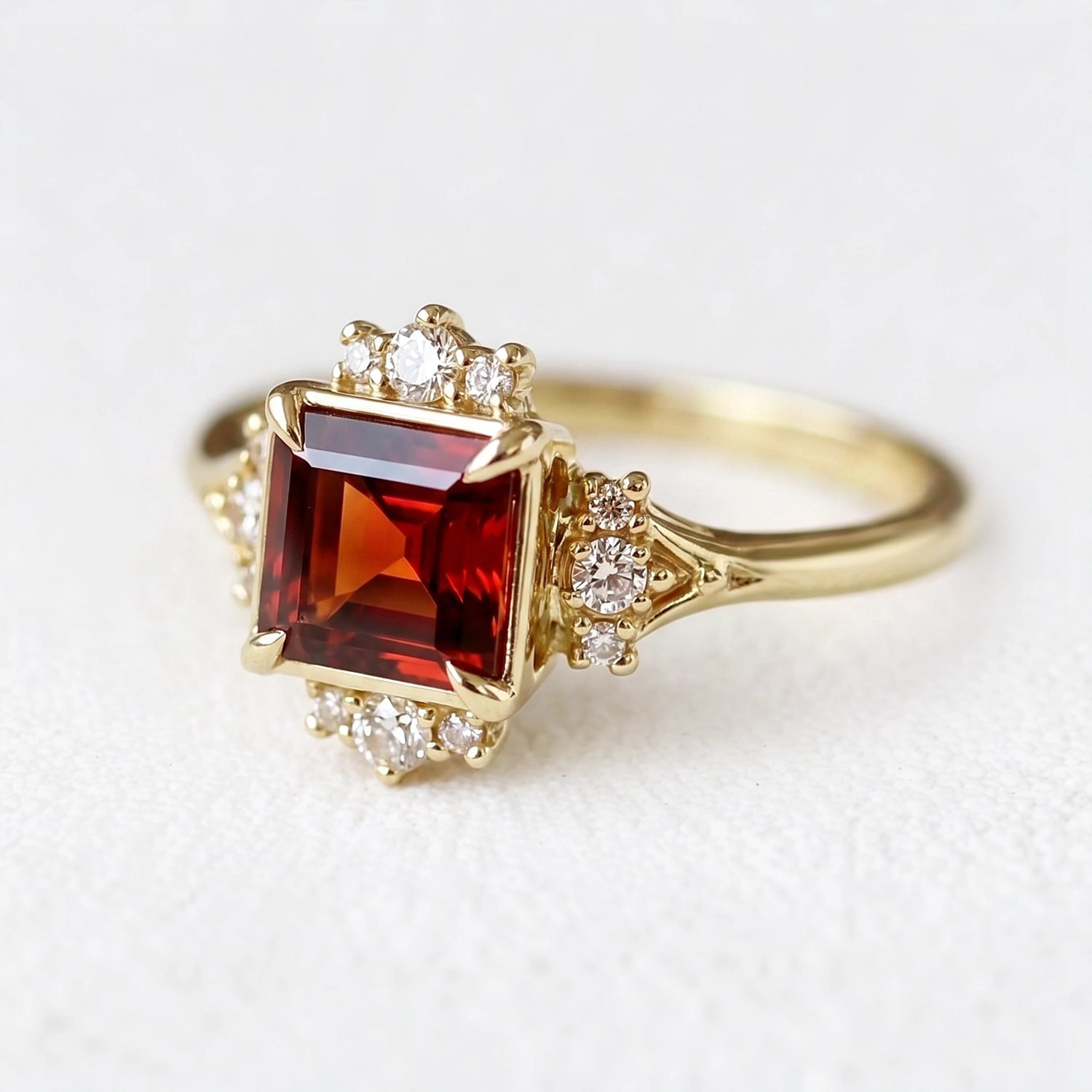 Victorian Ember | Square Cut Red Garnet Engagement Ring