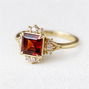 Victorian Ember | Square Cut Red Garnet Engagement Ring