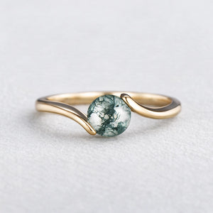 One Stone Duo | Round Moss Agate Couple Ring Set 2pcs.