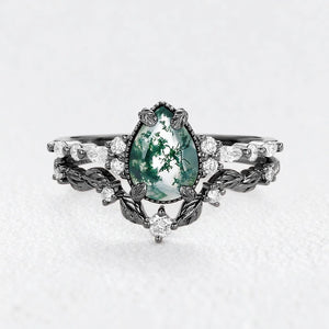 Isadora’s Verdant | Black Gold Pear Moss Agate Leafy Bridal Duo