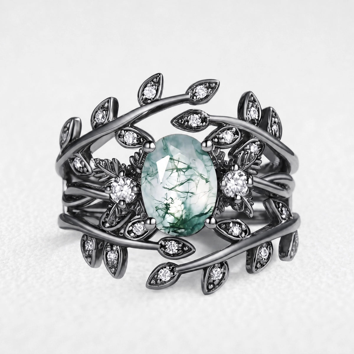 Joséphine’s Malmaison | Oval Cut Moss Agate Foliage Enhancer Bridal Set 2pcs