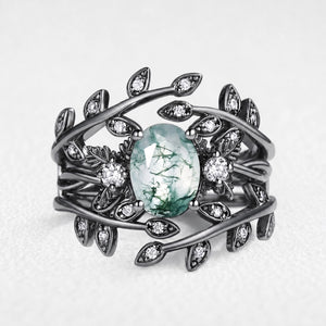 Joséphine’s Malmaison | Oval Cut Moss Agate Foliage Enhancer Bridal Set 2pcs
