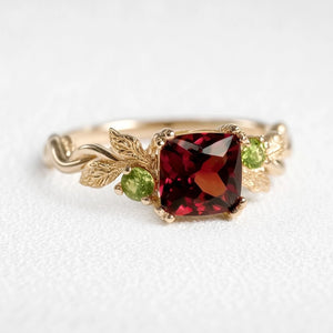 Scarlett’s Ember | Cushion Cut Garnet Solitaire Engagement Ring