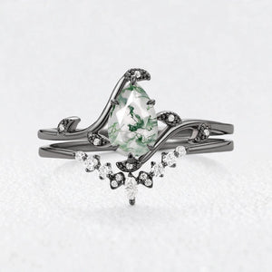 Rosalind’s Vine | Pear Cut Moss Agate Foliage Bridal Duo