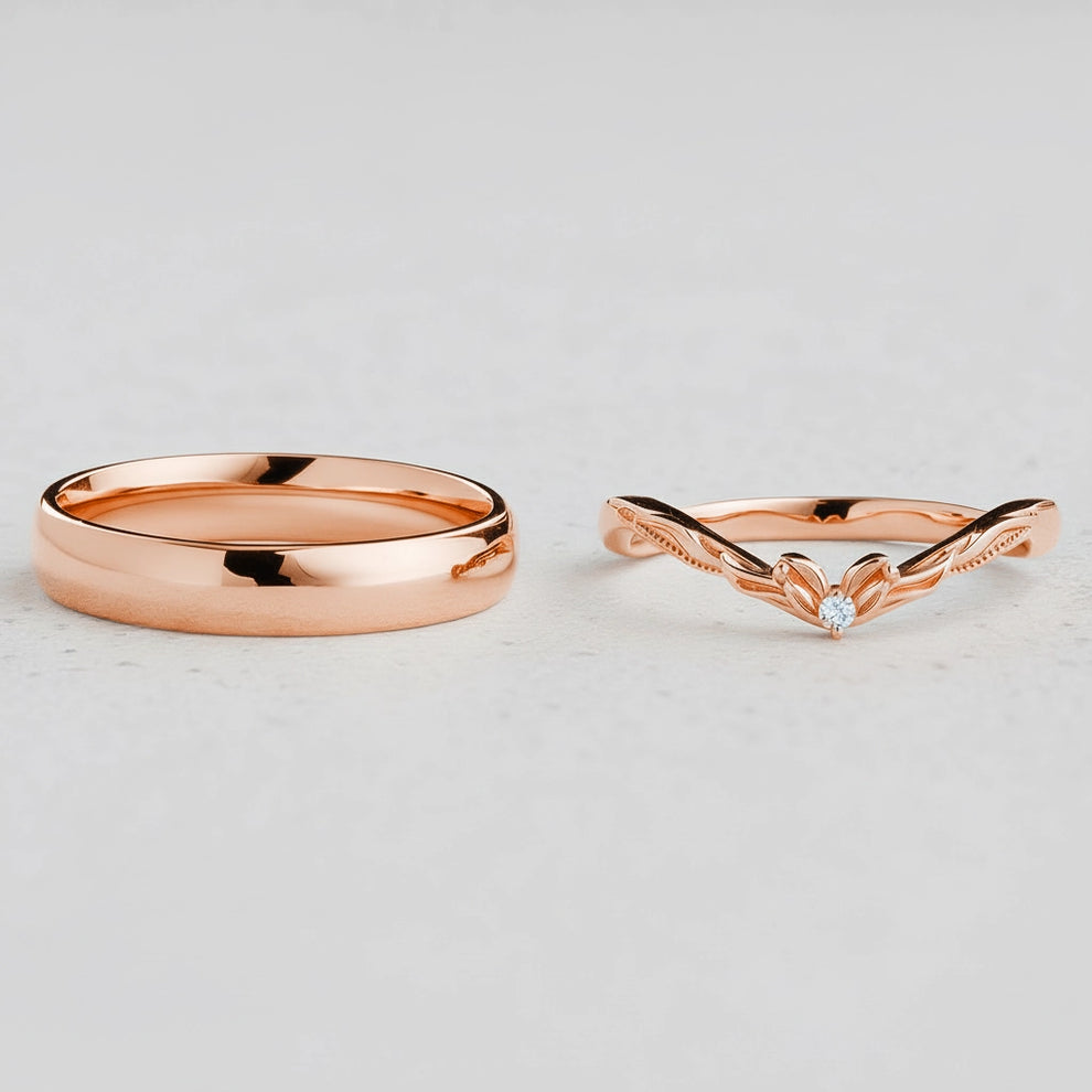 Harmony Duet | Curved Diamond & Classic Band Couple Wedding Set.