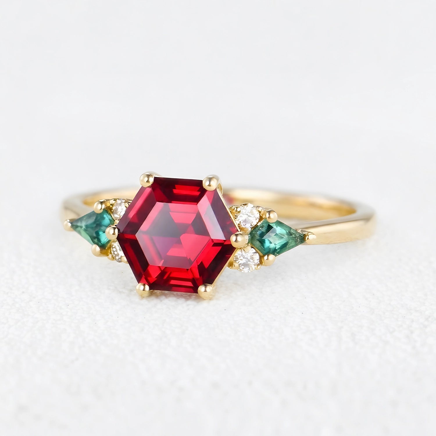 Valencia’s Tapestry | Hexagon Ruby Vintage Engagement Ring