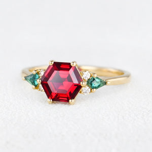 Valencia’s Tapestry | Hexagon Ruby Vintage Engagement Ring
