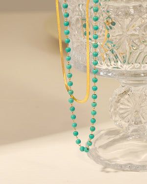 Chic Double-Wrap Snake Chain & Turquoise Bead Necklace