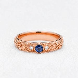 Ivy’s Cove | Blue Sapphire & Diamond Ivy Leaf Wedding Band.