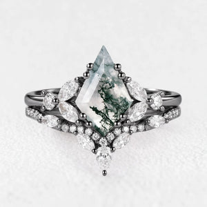 Kite Whisper | Moss Agate Cluster Engagement Set 2pcs