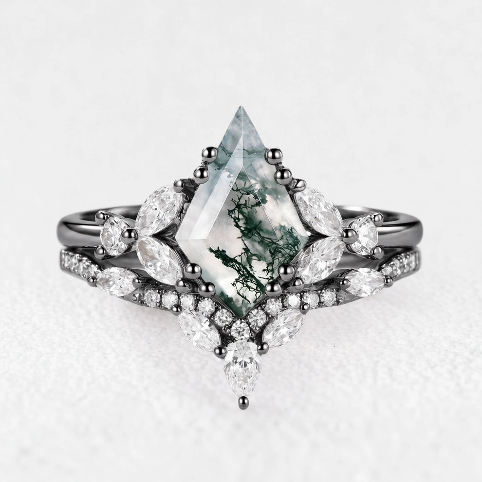 Sylvie‘s Glimmer | Moss Agate Cluster Chevron Bridal Duo