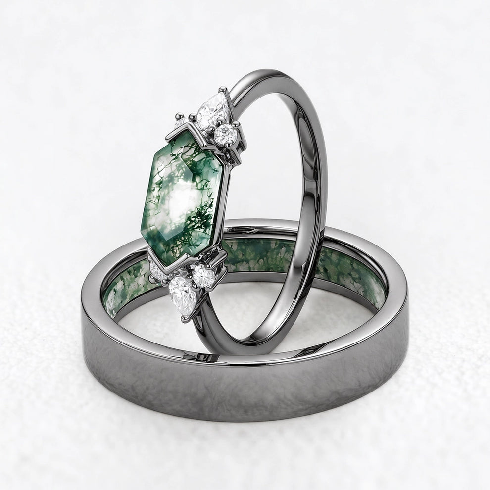 Alexandra’s Veil | Hexagon Moss Agate Couple Duo