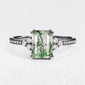 Isadora’s Verdant | Emerald‑Cut Moss Agate Pavé Engagement Ring