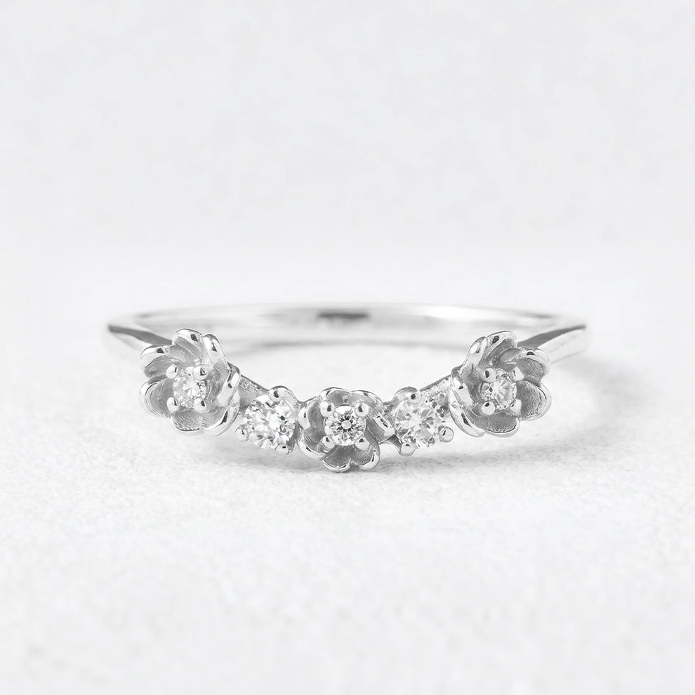 Flora’s Arc | Curved Diamond Flower Wedding Band.
