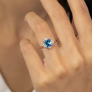 Diana's Grace | 1CT Vintage Princess Cut Blue Sapphire  Ring.