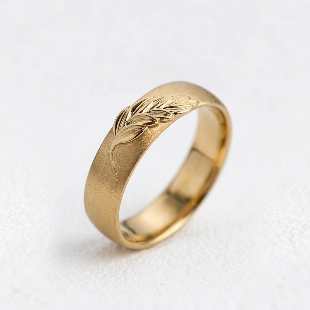 Isla’s Frond | Palm Leaf Sandblast 6MM Men's Wedding Band.