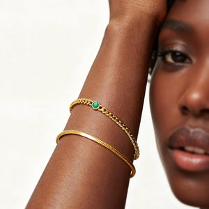 May Birthstone Chain Bracelet | 18K Gold Plated Vermeil/Green Onyx.