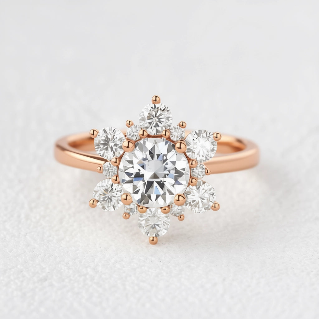 Snowflake Shaped Moissanite Art deco White Gold Ring.