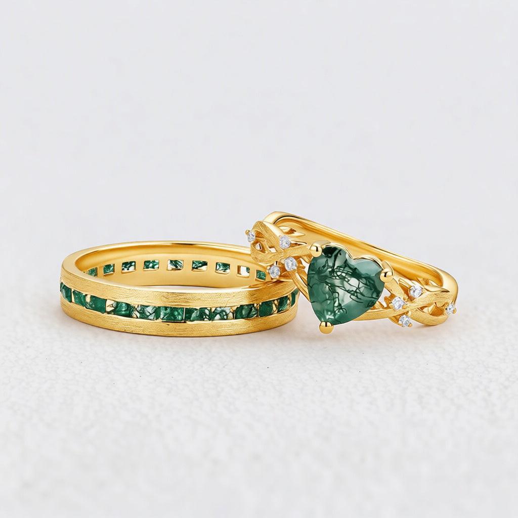 Sylvie’s Heartstring | Heart Cut Moss Agate Infinity Couple Set 2pcs.
