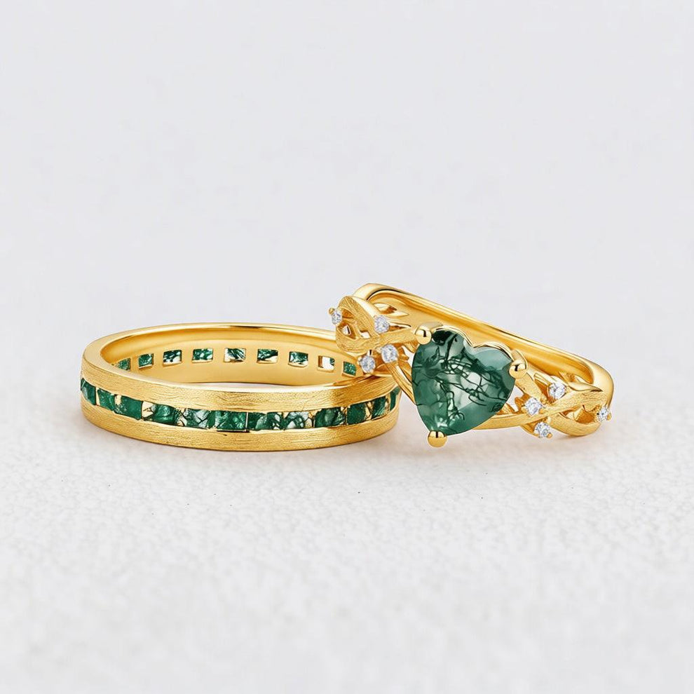 Sylvie’s Heartstring | Heart Cut Moss Agate Infinity Couple Set 2pcs.