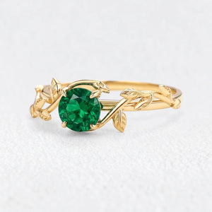 Isadora’s Eden | Round Emerald Foliage Engagement Ring