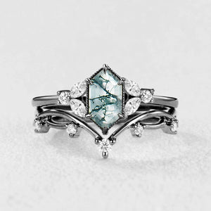 Iolanthe‘s Sonnet | Geometric Moss Agate Floral Vintage Bridal Set 2pcs.