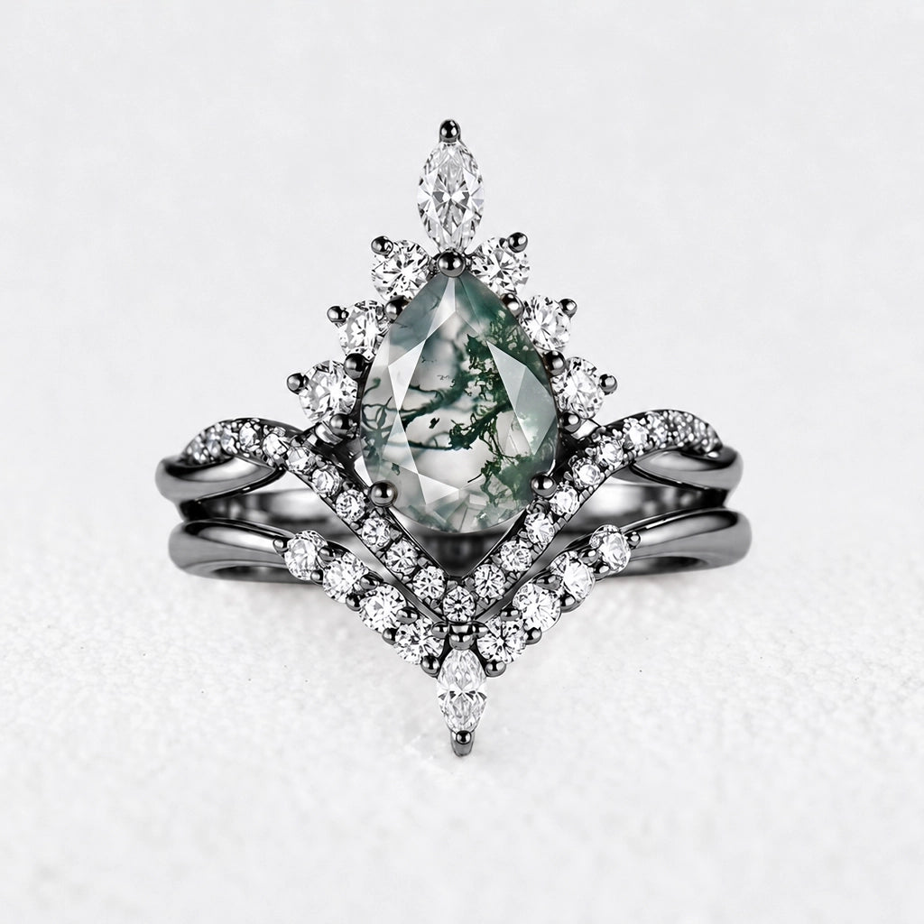 Alexandra’s Meadow | Pear Moss Agate Pavé Bridal Duo