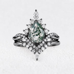 Alexandra’s Meadow | Pear Moss Agate Pavé Bridal Duo