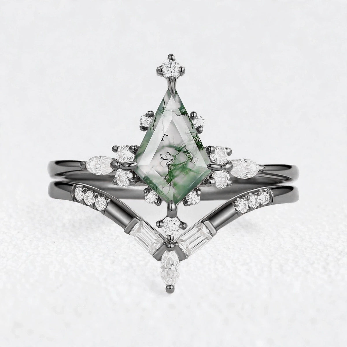 Rosalind's Glimmer | Star Kite Moss Agate Bridal Duo