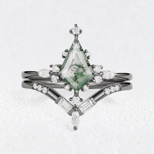 Rosalind's Glimmer | Star Kite Moss Agate Bridal Duo