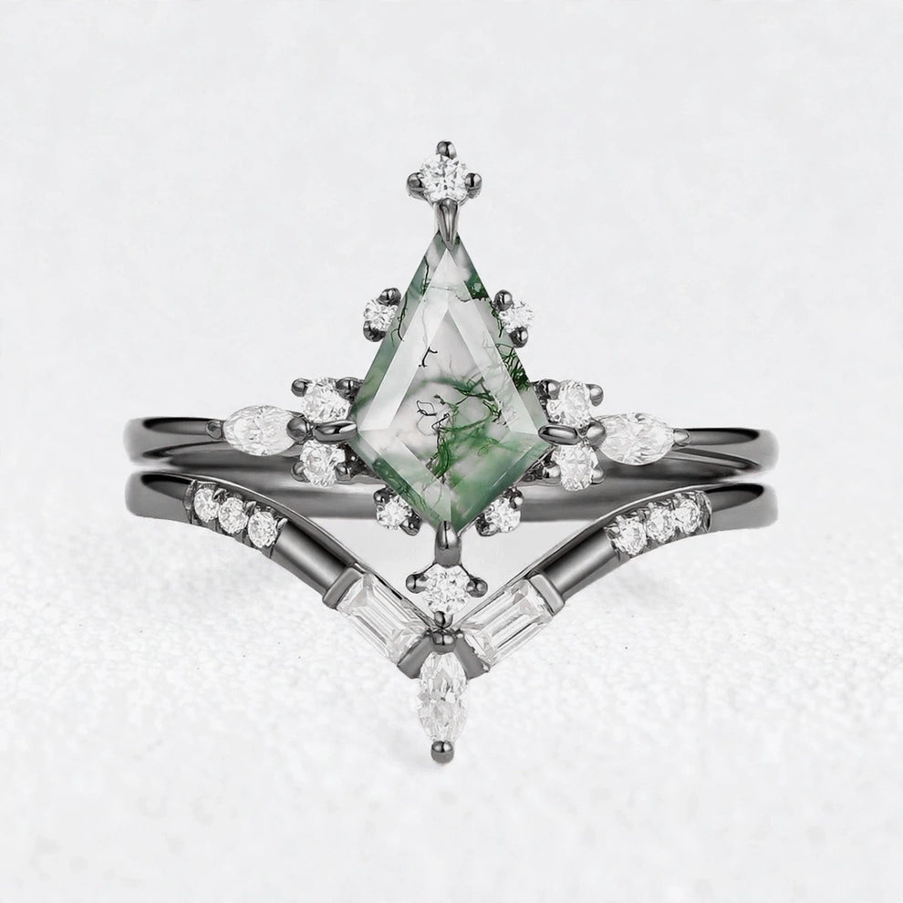 Rosalind's Glimmer | Star Kite Moss Agate Bridal Duo