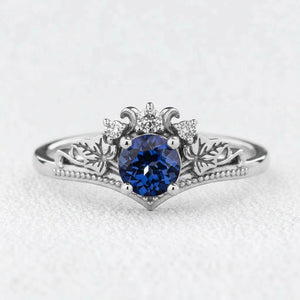 Ivy’s Wreath | Round Blue Sapphire & Diamond Vintage Bridal Set 2pcs.