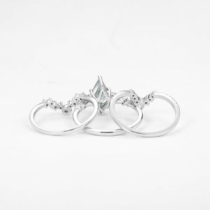 Tyler Twin Flames Kite Cut Moss Agate Engagement Ring Set 3pcs.