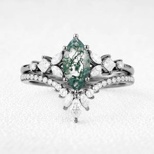 Diana’s Glade | Marquise Moss Agate Cluster Chevron Bridal Set 2pcs