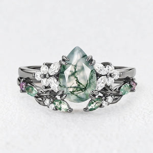 Marguerite’s Garland | Pear Moss Agate Chevron Bridal Duo