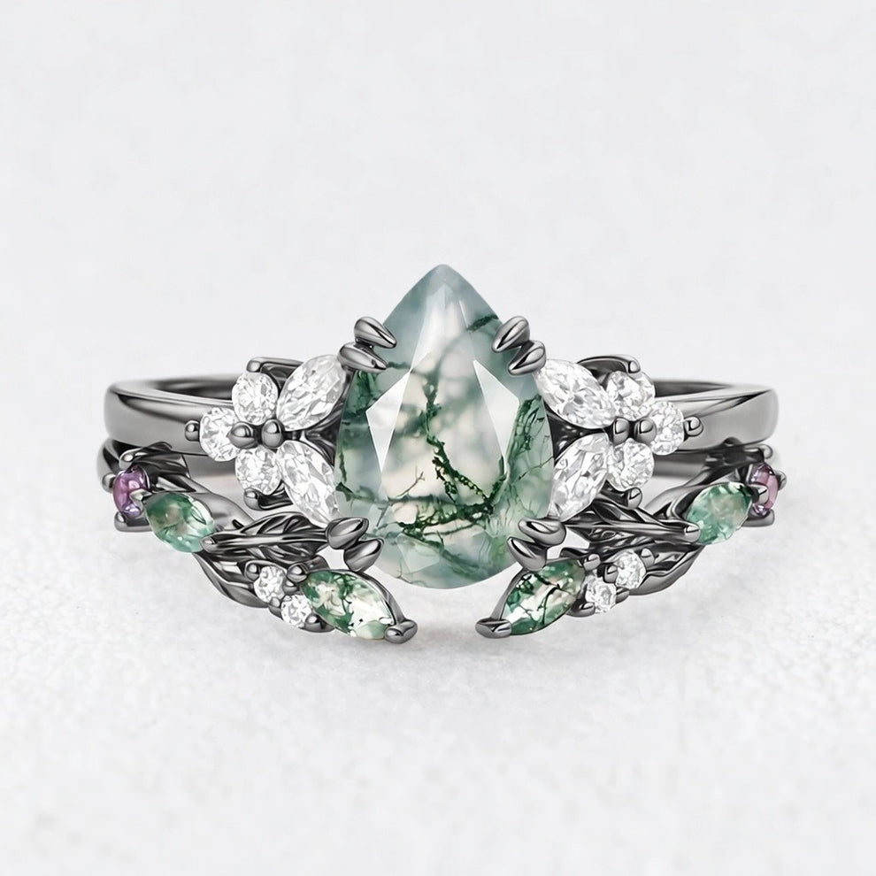 Marguerite’s Garland | Pear Moss Agate Chevron Bridal Duo