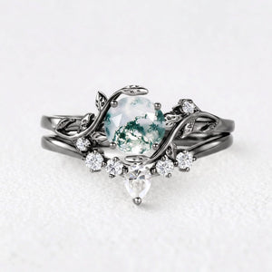 Genevieve’s Garden | Round Moss Agate Leafy Bridal Set 2pcs