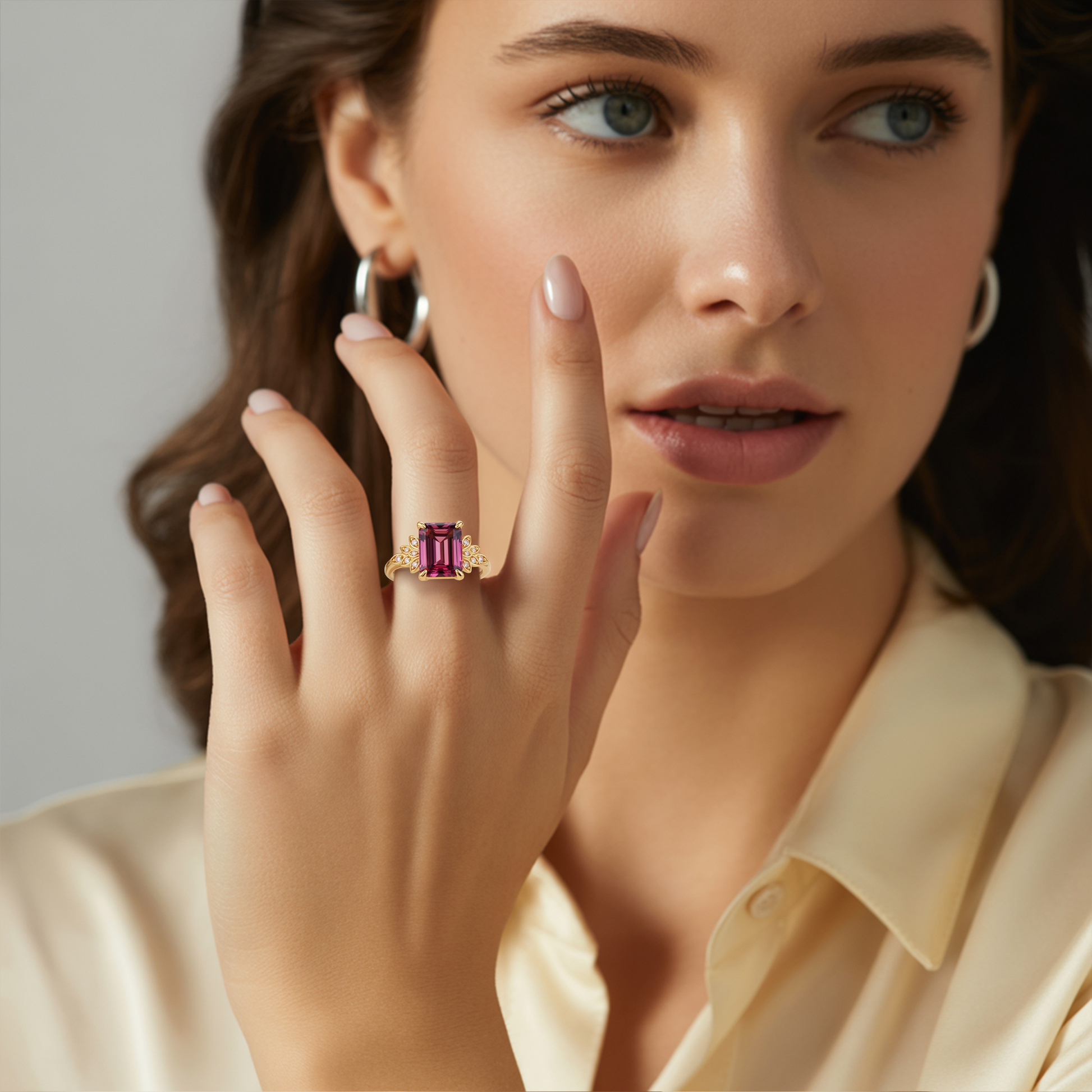 Alouette 3CT Red Emerald Cut Pink Gemstone Ring