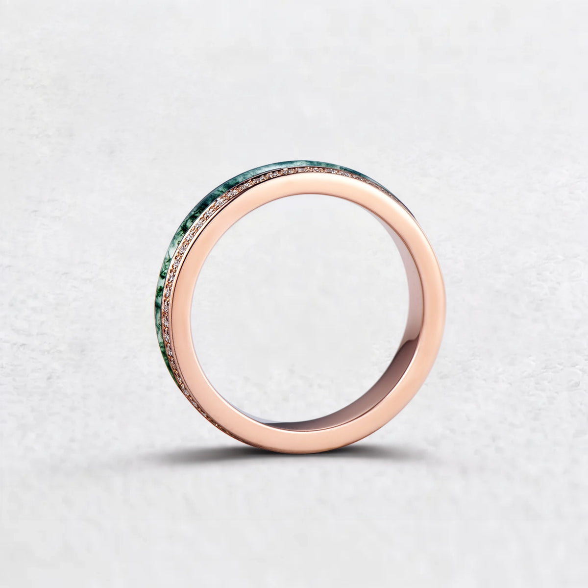 The Twin Rivers Band | Half-Bezel Horizon of Moss & Moissanite.