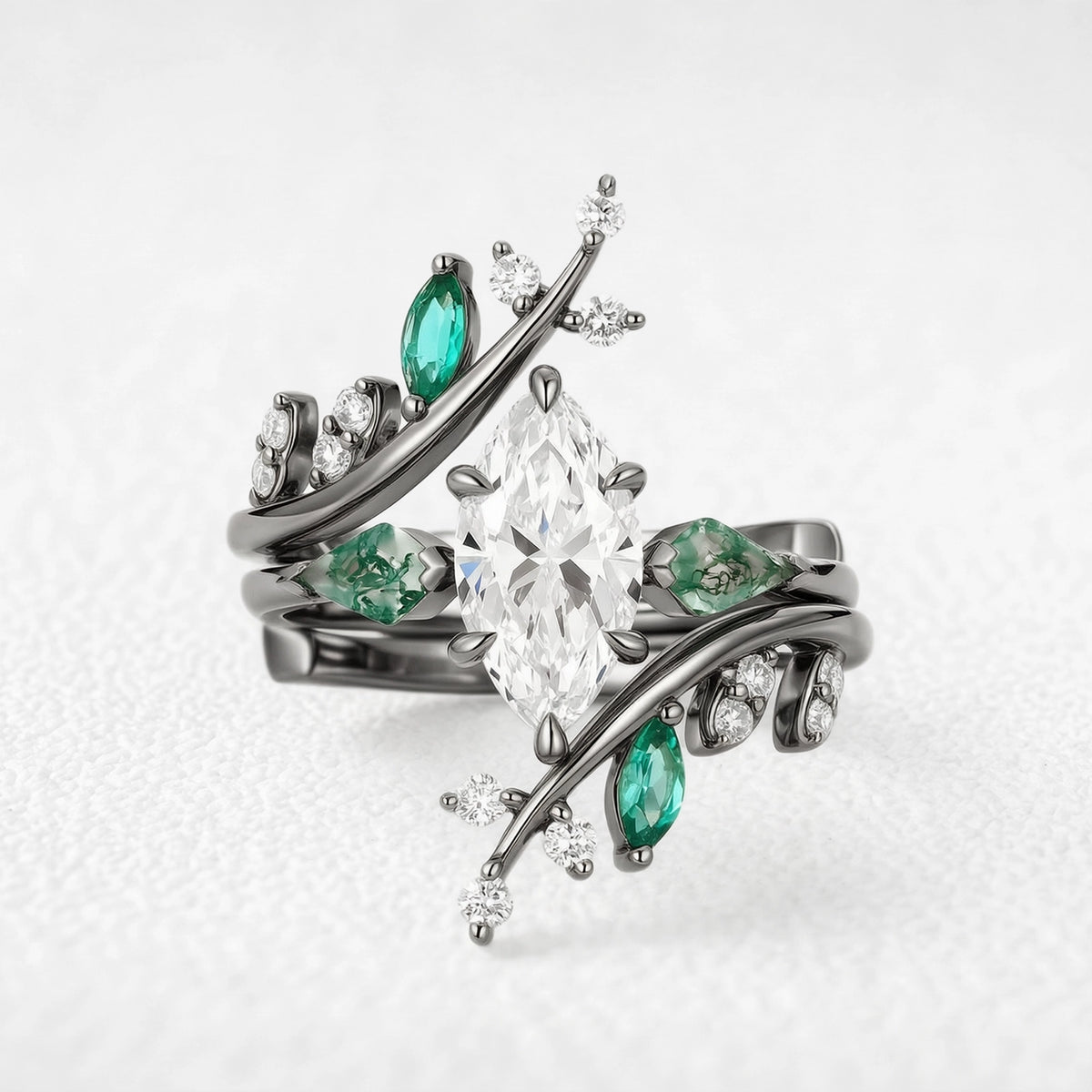 Seraphina’s Aviary | 1CT Marquise Diamond Foliage Bridal Duo