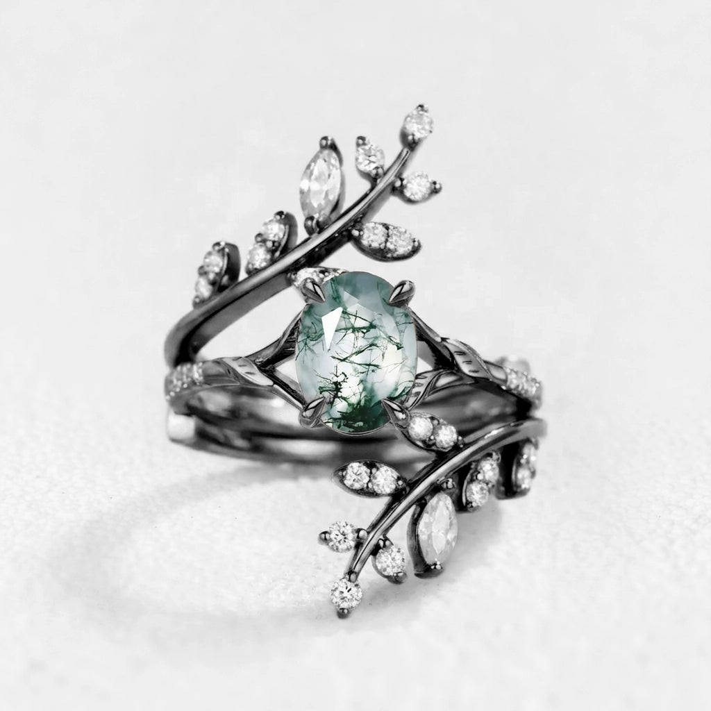 Daphne’s Wreath | Oval Moss Agate Cluster Enhancer Bridal Set 2pcs.