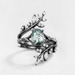Daphne’s Wreath | Oval Moss Agate Cluster Enhancer Bridal Set 2pcs.