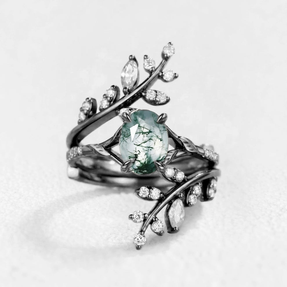 Daphne’s Wreath | Oval Moss Agate Cluster Enhancer Bridal Set 2pcs.