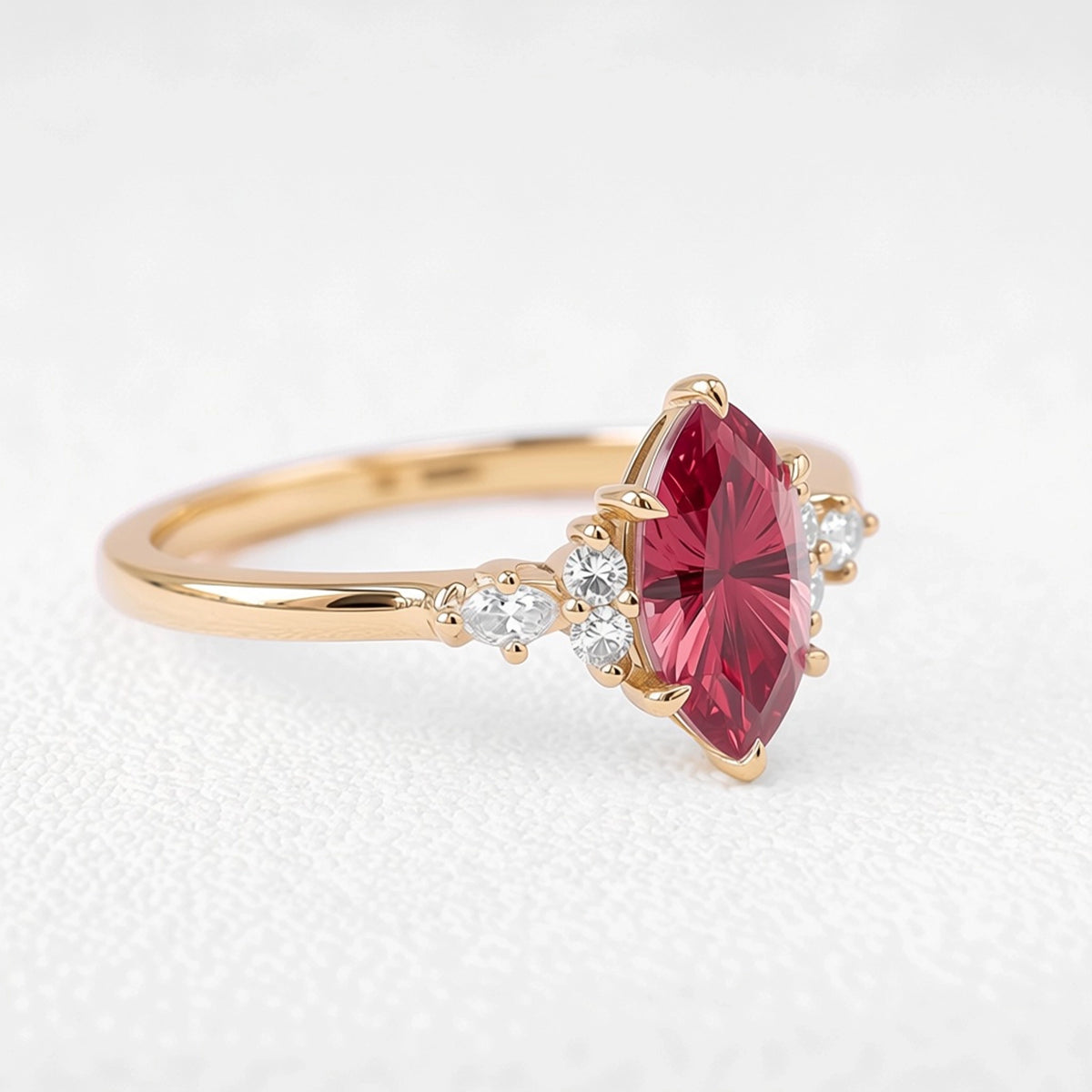 Valencia’s Crimson | 1CT Fantasy-Cut Marquise Ruby Vintage Engagement Ring