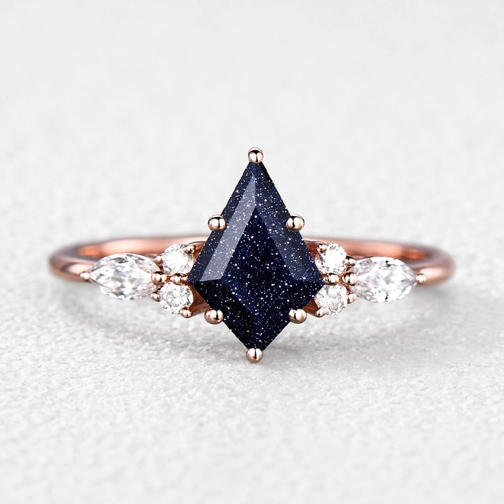 Stella’s Spark | Kite Cut Blue Sandstone & Marquise Moissanite Bridal Set 2pcs.